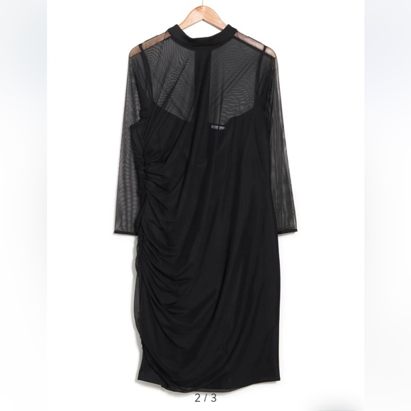 CALVIN KLEIN Ruched Long Sleeve Mesh Sheath Dress - Picture 3 of 3